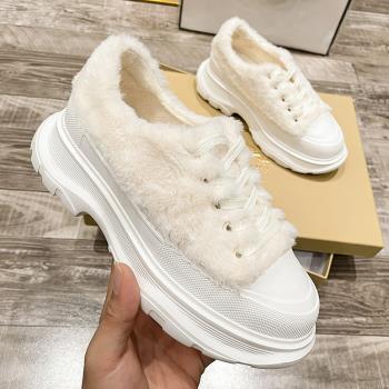 毛毛鞋女冬外穿毛絨2023新款秋季厚底增高鞋小白鞋松糕鞋加絨棉鞋