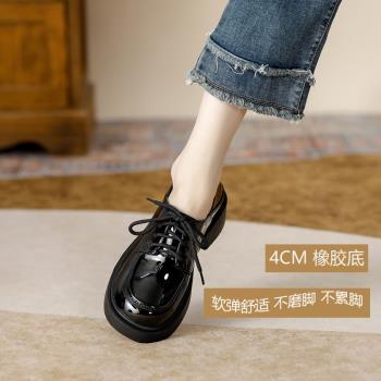 真皮樂福鞋女2024年新款秋季英倫學院風JK小皮鞋百搭黑色單鞋小碼