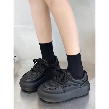 麵包鞋女2025春新款真皮百搭輕便增高厚底大頭娃娃頭休閑運動單鞋