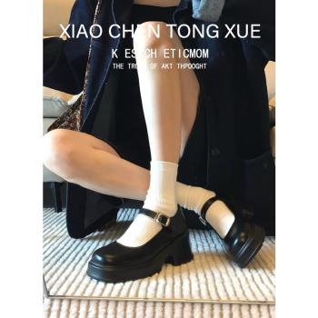 厚底羊皮復古一字扣帶瑪麗珍鞋