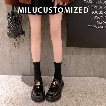 凱旋門金扣圓頭厚底樂福鞋女2024春秋新款真皮一腳蹬英倫風小皮鞋