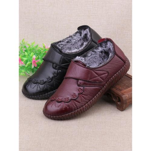 老北京布鞋女二棉鞋軟底防滑媽媽鞋牛筋底平跟加絨保暖老人奶奶鞋