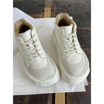真皮踩屎感厚底馬丁靴大頭鞋鬆糕底老爹鞋女手工復古文藝高幫女鞋