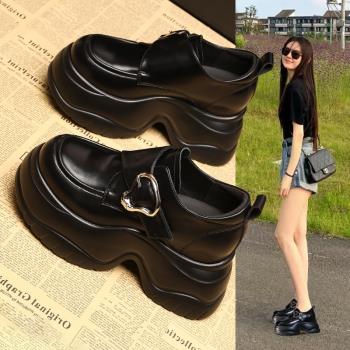 厚底樂福鞋女2025春季新款真皮百搭英倫風復古小皮鞋內增高單鞋子