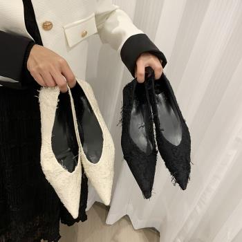 【moca茉卡】歐美風尖頭平底鞋女晚晚風氣質名媛淺口單鞋2024新款