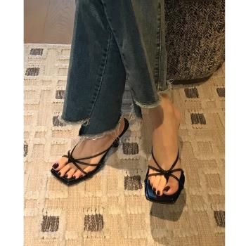 羊皮版！高階感氣質夾趾涼拖鞋女夏外穿仙女風法式高跟鞋細跟涼鞋