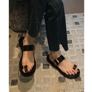 羊皮高階感套趾沙灘拖鞋一字帶
