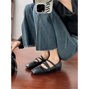 真皮法式瑪麗珍鞋女交叉帶手工鞋復古風淺口平底單鞋女久站不累腳