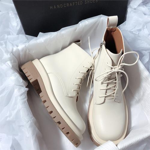 森嶼海巷 巨顯腿長 2025新款真皮厚底英倫風露營休閑圓頭馬丁靴女