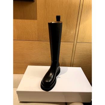 切爾西厚底中高煙筒加絨真皮長靴