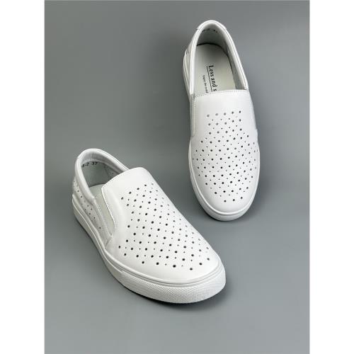 D家16年老店 618-2沖孔套腳牛皮小白鞋 熱銷夏款透氣樂福鞋女單鞋