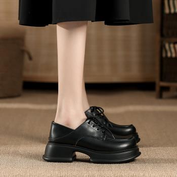 小皮鞋女2023新款英倫風厚底增高鞋黑色瑪麗珍女鞋樂福鞋學院風JK