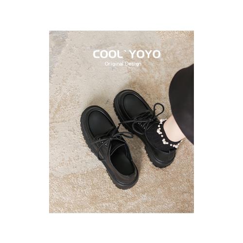 真皮小皮鞋女英倫風2024新款百搭jk樂福鞋厚底配裙子黑色系帶單鞋