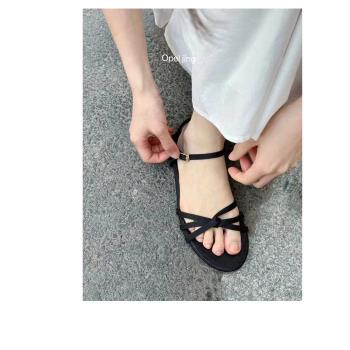 opel女鞋夏季新款配裙子穿交叉涼鞋淑女氣質平底時裝露趾羅馬涼鞋