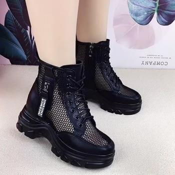 馬丁靴女鏤空夏季薄款真皮網靴