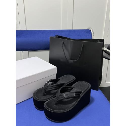 易夢玲同款厚底高跟拖鞋女2024夏季新款一腳蹬牛仔人字拖鞋女外穿