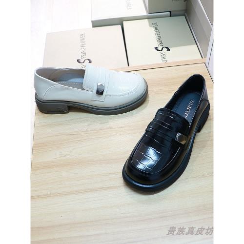 詩路花語女鞋2024春款真皮軟底樂福鞋一腳蹬單鞋工作鞋女75-1775