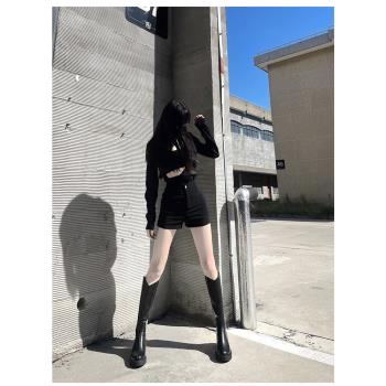 六點大叔 真皮 長靴女不過膝新款胖MM棕色長筒粗跟瘦瘦高跟騎士靴
