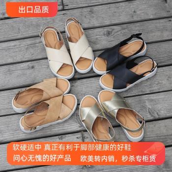 交叉BORN頭層牛皮外貿氣墊涼鞋