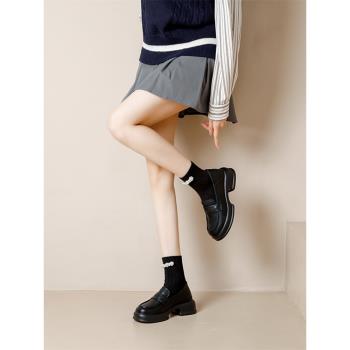小碼313233英倫小皮鞋女2024春新款厚底一腳蹬小個子內增高樂福鞋