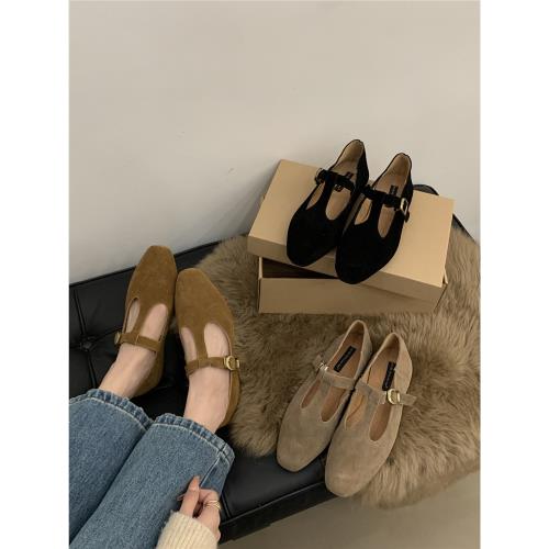 復古配裙子磨砂真皮瑪麗珍鞋女鞋子2023年新款秋季法式淺口單鞋子