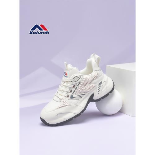Kolumb哥侖步厚底老爹鞋女2025春季新款真皮休閑小白鞋減震運動鞋