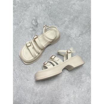 白色沙灘厚底增高仙女風羅馬涼鞋