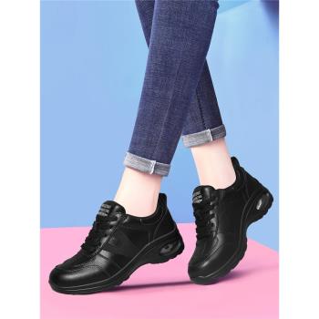 真皮休閑運動鞋女2025春季新款秋冬厚底軟底輕便媽媽英倫風小皮鞋