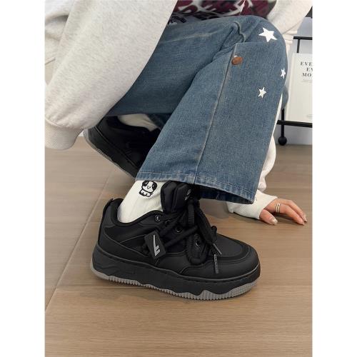 回力黑色鞋子女鞋厚底板鞋女款2025新款春季小眾高級感休閑小黑鞋