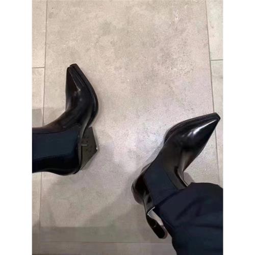 2024秋冬新款尖頭厚底切爾西靴女拉鏈坡跟小眾馬丁靴歐美高跟短靴