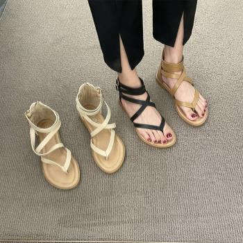 西雙版納涼鞋女款夏季波西米亞泰國海邊旅遊平底交叉綁帶羅馬鞋子