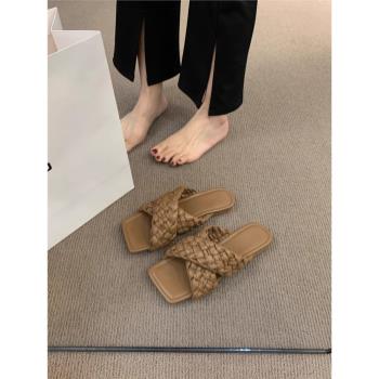 厚底女夏季法式編織泰國涼拖鞋