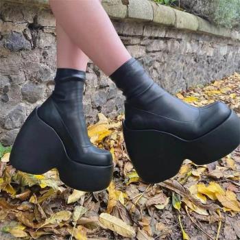 暗黑厚底靴女靴43大碼馬丁靴women high heel boots martin boots