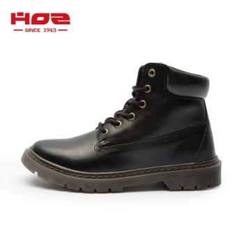 HOZ冬季加絨頭層牛皮休閑馬丁靴