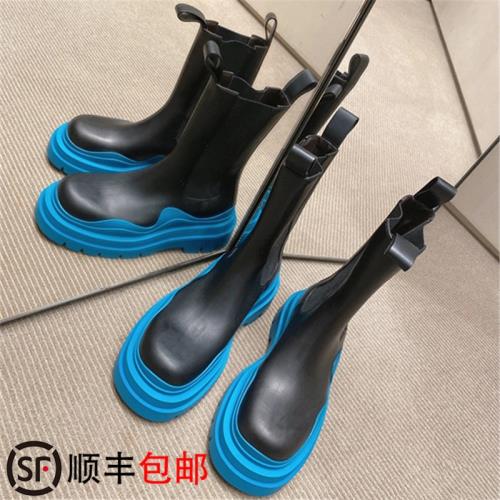 AW BV閃耀藍切爾西靴馬丁靴女真皮厚底松糕煙筒瘦瘦靴中筒短靴女