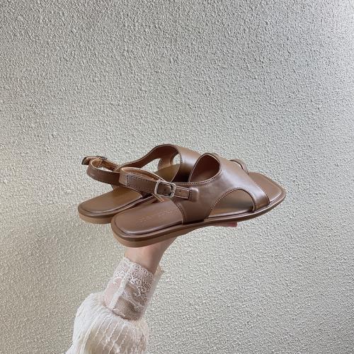 強推~慵懶風！沙灘度假平底涼鞋夏季新款女設計感韓系復古羅馬鞋