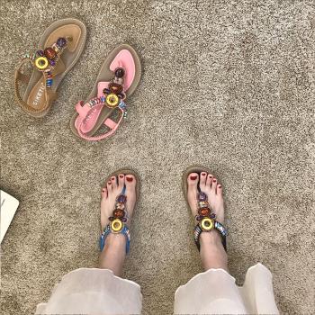 泰國羊皮軟底涼鞋女夏季民族風波西米亞旅遊海邊度假沙灘鞋平底鞋