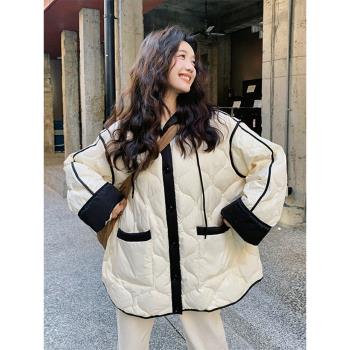 大碼白色胖mm韓版連帽短款羽絨服