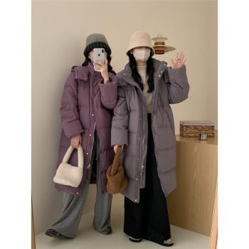 韓國原版連帽洋氣中長款羽絨服