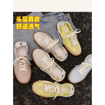 頭層真皮2025夏新款芭蕾德訓鞋單鞋小白鞋女內增高運動輕便夏透氣