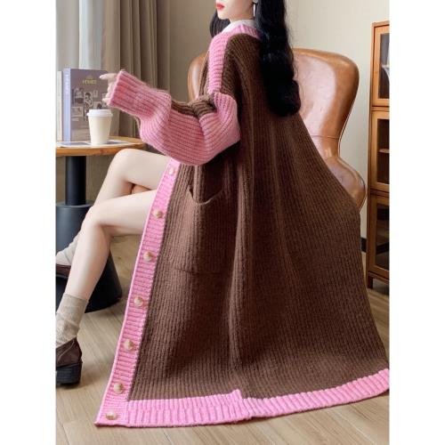 長款過膝慵懶風針織開衫女秋冬新款設計感中長款百搭寬松毛衣外套