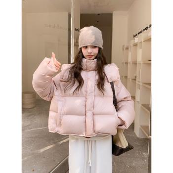 粉色短款多巴胺泡芙鵝絨羽絨服女冬季2024新款奶fufu小個子麵包服