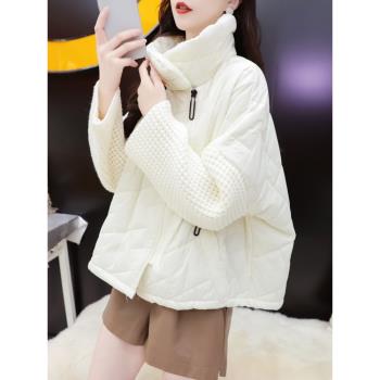 2024秋冬棉服韓版寬松洋氣設計感拼接外套女洋氣保暖短款高階開衫