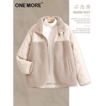 one more羊羔毛棉服女款秋冬季2024新款棉襖小個子加厚夾棉外套Y