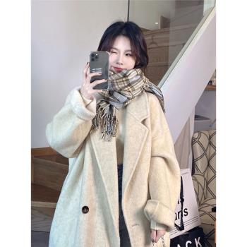 雙面羊絨大衣女2024年秋冬季新款韓系寬松小個子中長款羊毛呢外套