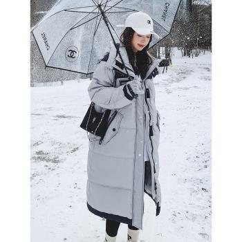 羽絨服女冬長款2025新款今年流行高階感連帽加厚90白鴨絨麵包服