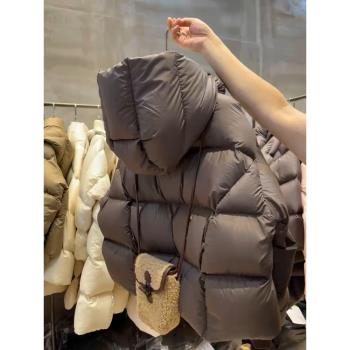 90白鵝絨2024冬加厚寬松小個子連帽麵包雲朵puff泡芙短款羽絨服女