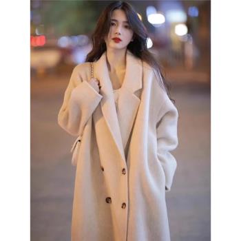 羽絨內膽羊毛呢子外套女2024秋冬季新款小個子高階感雙面羊絨大衣