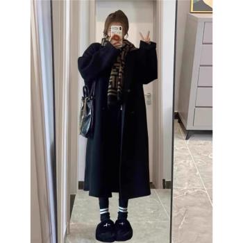 黑色雙面羊絨大衣女2024秋冬季新款韓系小個子高階感羊毛呢子外套