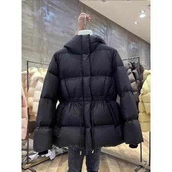 歐貨黑色高階感超好看連帽羽絨服